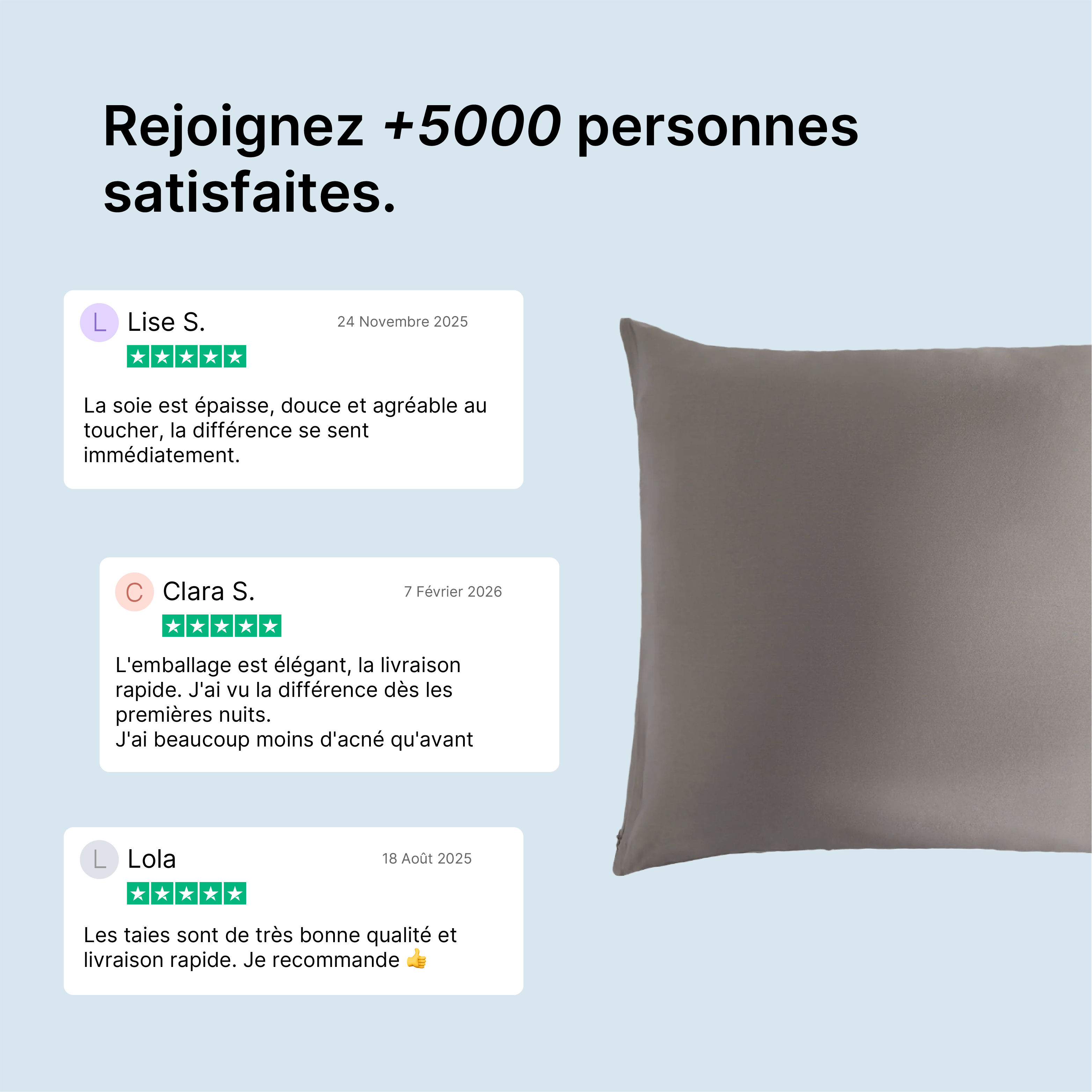 Pack de 2 Taies d'oreiller en Pure Soie de Mûrier