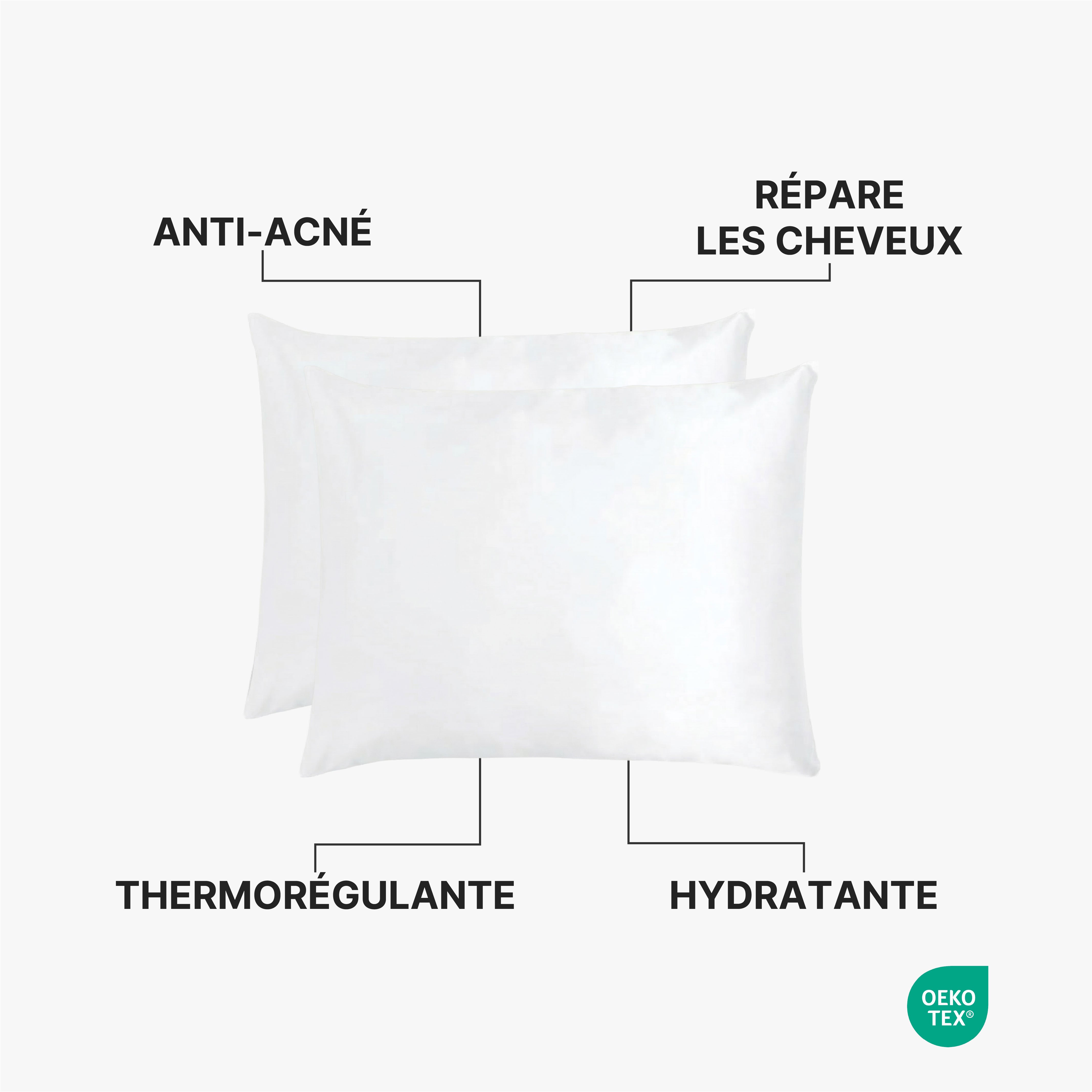 Pack de 2 Taies d'oreiller en Pure Soie de Mûrier